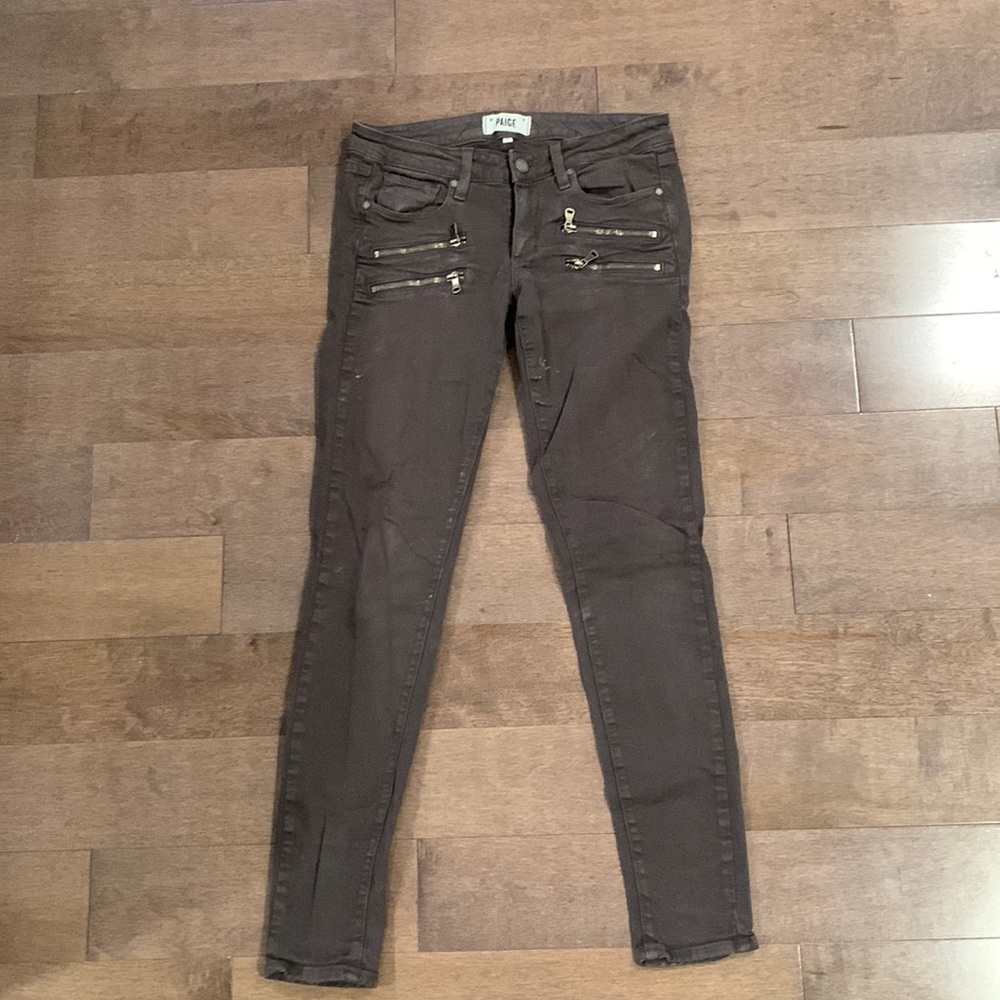 Paige Gray Skinny Jeans with Zippers. Size 27. EUC